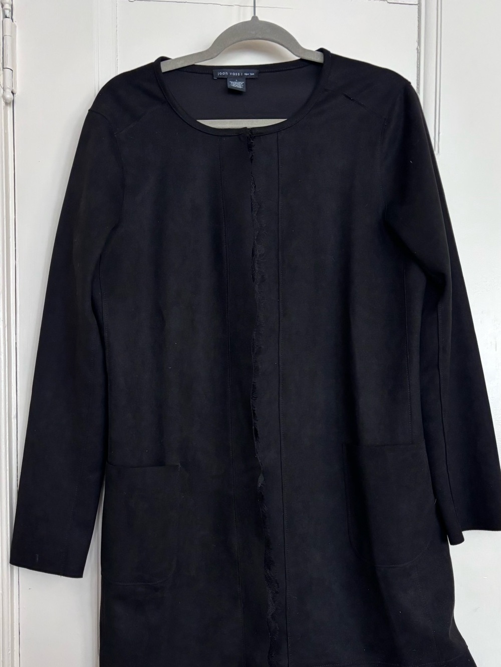Joan Vass Black Open-Front Blazer with Fringe Trim - Size L - Picture 8 of 11